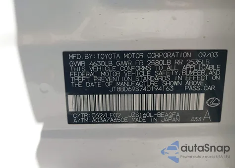 2004 Lexus Gs 300 z USA, uszkodzony, nr VIN JT8BD69S740194163